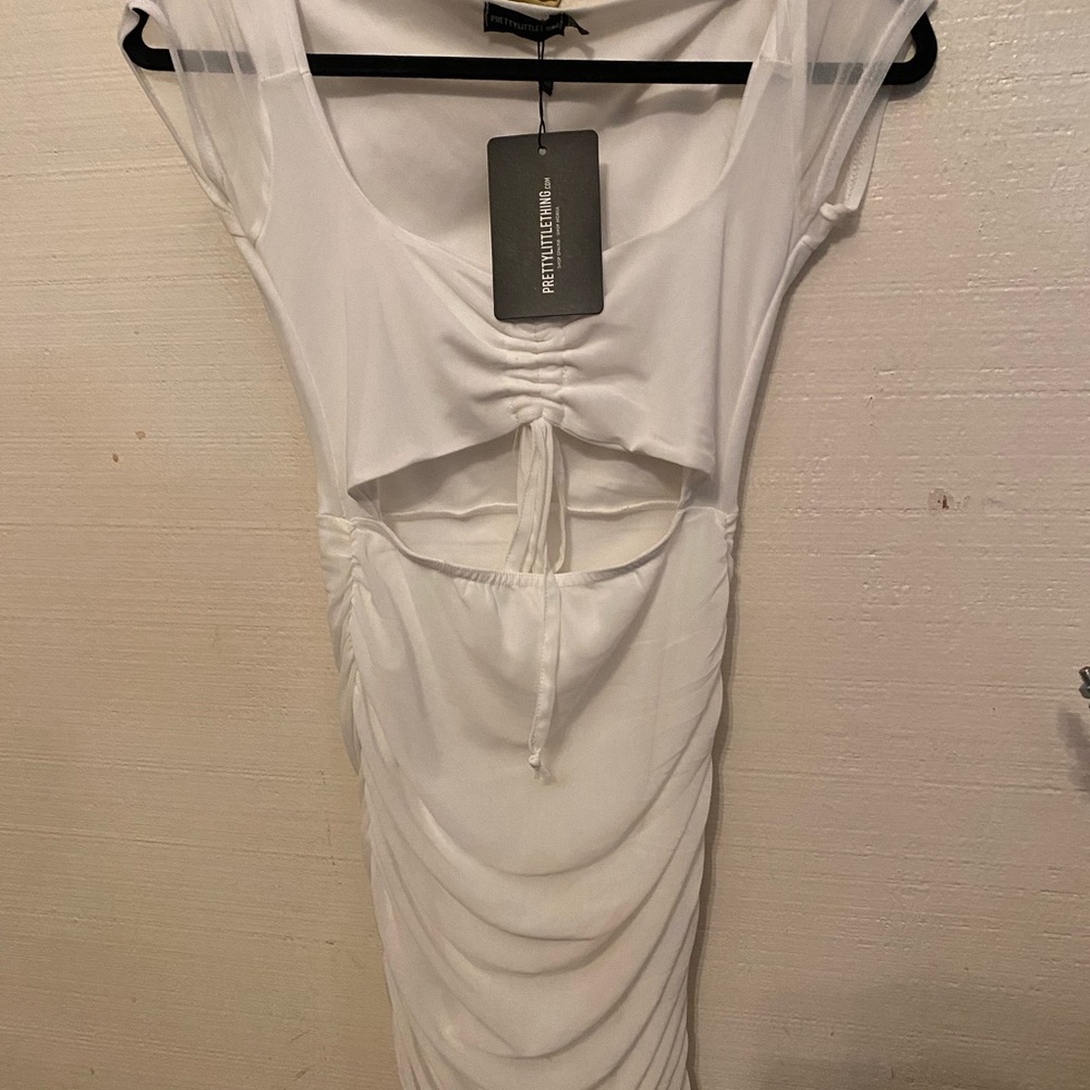 PrettyLittleThing White Ruched Mini Dress